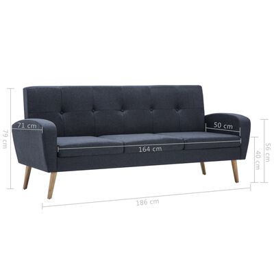 vidaXL Trivietė sofa, audinys, tamsiai pilka
