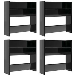 vidaXL Sieninės spintelės batams, 4vnt., juodos, 60x18x60cm, mediena