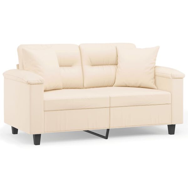 vidaXL Dvivietė sofa su pagalvėmis, smėlio, 120cm, audinys