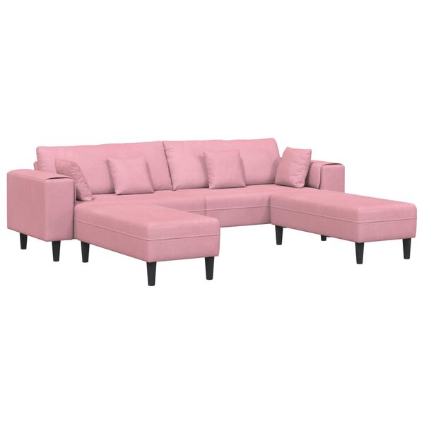 vidaXL Sofa su pagalve 3 pcs Rožinė Aksomas