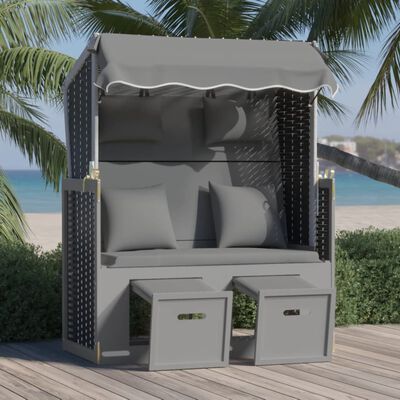 vidaXL Paplūdimio kėdė, antracito/juoda, poliratanas/mediena