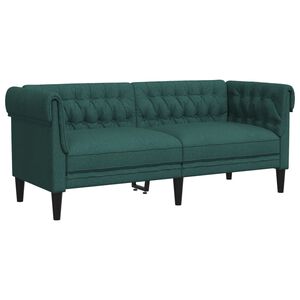 vidaXL Dvivietė chesterfield sofa, tamsiai žalios spalvos, audinys
