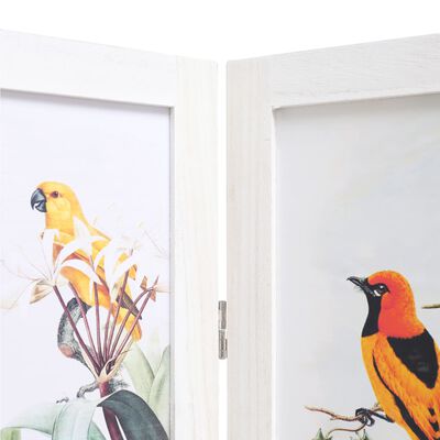 vidaXL Kambario pertvara, 3 d., baltos sp., 105x165 cm, su paukščiais