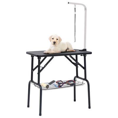 vidaXL Reguliuojamas šunų priežiūros stalas su 1 kilpa ir krepšiu