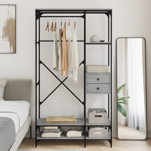 vidaXL Drabužių spinta su stalčiais, pilka, 100x40x180cm, mediena