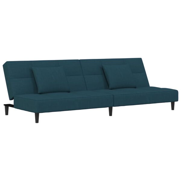 vidaXL Dvivietė sofa-lova su dvejomis pagalvėmis, mėlyna, aksomas