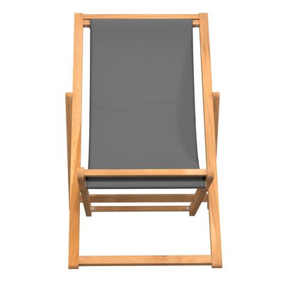 vidaXL Sulankstoma paplūdimio kėdė, pilka, tikmedžio medienos masyvas