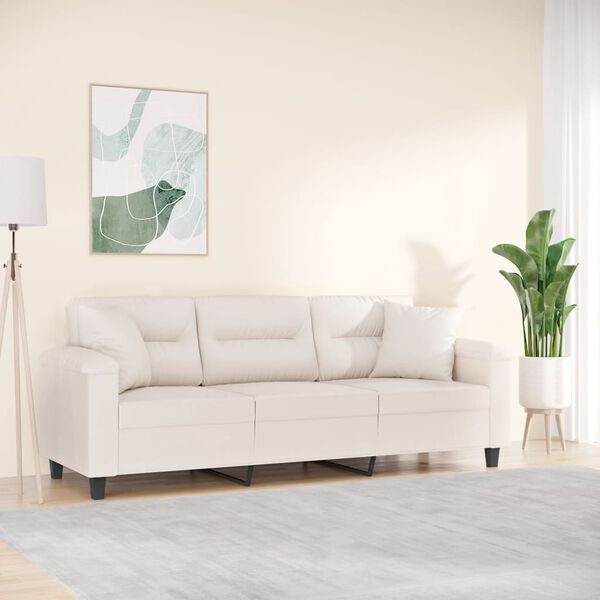 vidaXL Trivietė sofa su pagalvėmis, smėlio, 180cm, audinys