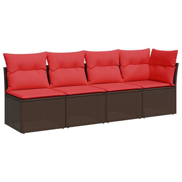 vidaXL Sodo sofa su pagalvėlėmis, 4 sėdimos vietos, ruda, polirotangas