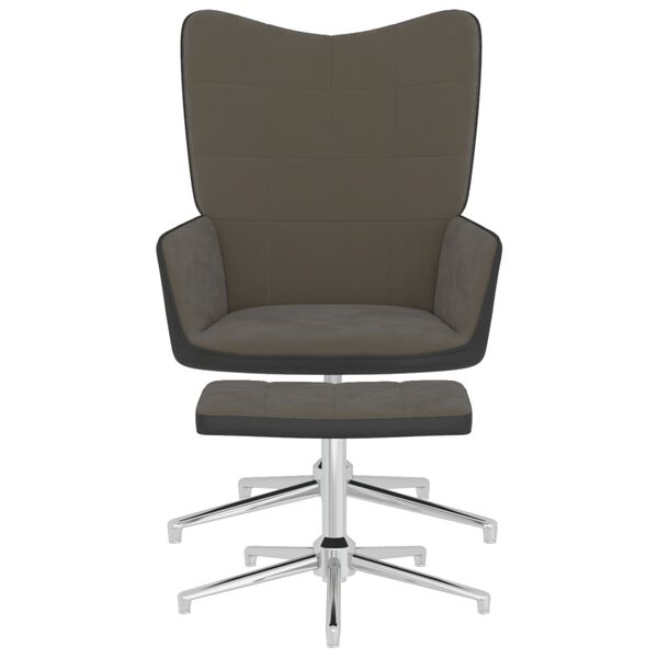 vidaXL Poilsio kėdė su pakoja, tamsiai pilkos spalvos, aksomas ir PVC