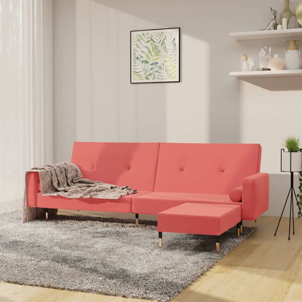 vidaXL Dvivietė sofa-lova su pakoja, rožinės spalvos, aksomas