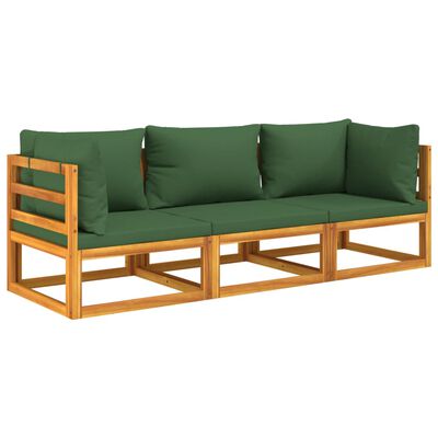 vidaXL Sodo komplektas su žalios spalvos pagalvėlėmis, 3dalių, mediena