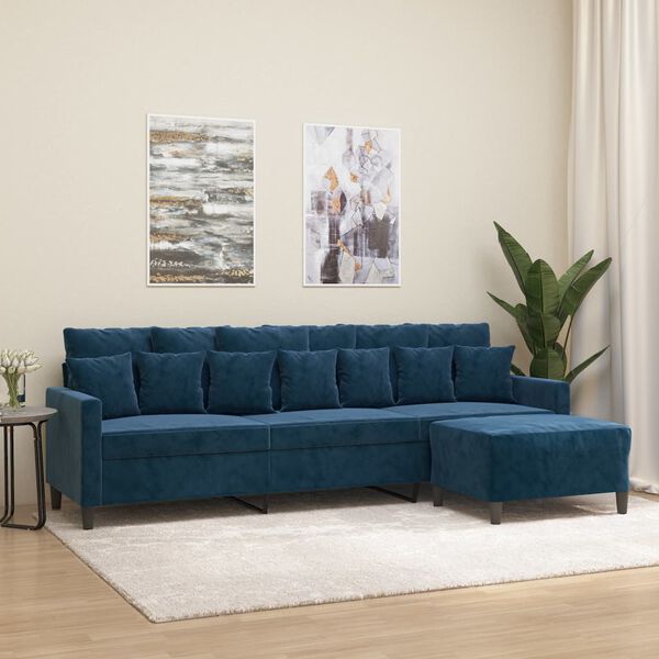 vidaXL Trivietė sofa su pakoja, mėlynos spalvos, 210cm, aksomas
