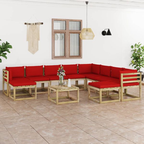 vidaXL Sodo komplektas su pagalvėlėmis, 11 dalių, impregnuota pu&scaron;is