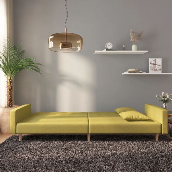 vidaXL Dvivietė sofa-lova su dvejomis pagalvėmis, žalia, audinys