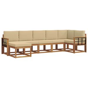 vidaXL Lauko sofos komplektas su pagalve 7 pcs Natūralus ir bežinis