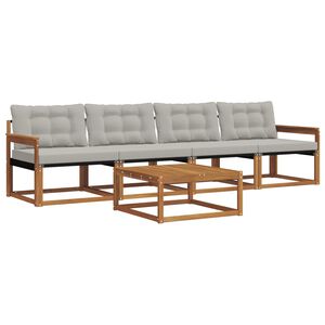 vidaXL Lauko sofos komplektas 5 pcs Natūrali ir &scaron;viesiai pilka