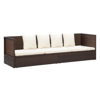 vidaXL Sodo sofa su pagalvėlėmis ir pagalvėmis, ruda, poliratanas