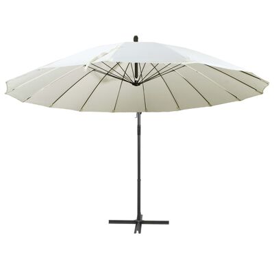 vidaXL Kabantis skėtis nuo saulės, baltas, 3m, aliuminio stulpas