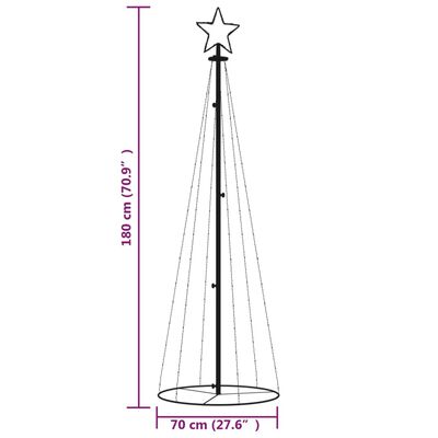 vidaXL Kalėdų eglutė, 70x180cm, kūgio formos, 108 šiltos baltos LED