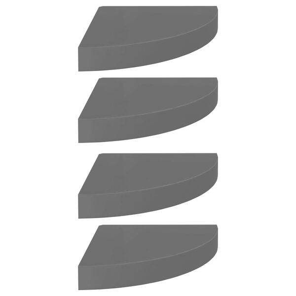 vidaXL Pakabinamos kampinės lentynos, 4vnt., pilkos, 25x25x3,8cm, MDF