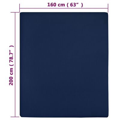 vidaXL Trikotažinė paklodė su guma, mėlyna, 160x200cm, medvilnė