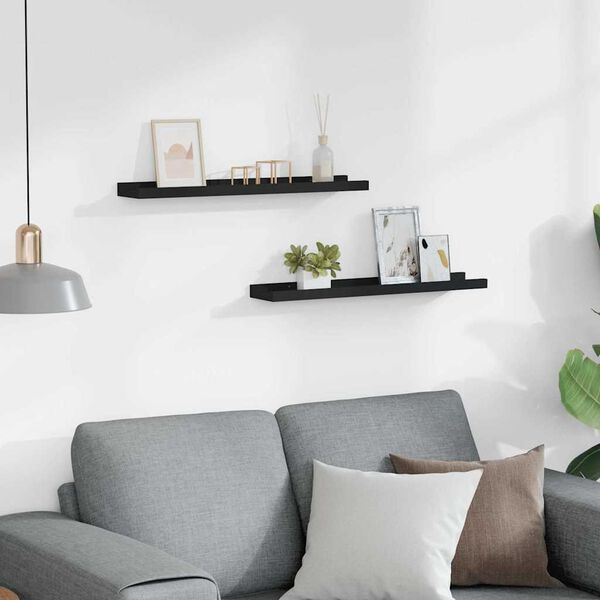 vidaXL Lentynos nuotraukų rėmeliams, 2vnt., juodos, 60x9x3cm, MDF