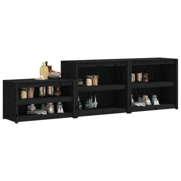 vidaXL Lauko virtuvės spintelės, 3vnt., juodos, pu&scaron;ies masyvas