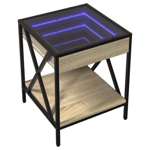 vidaXL Kavos staliukas su Infinity LED lemputėmis, ąžuolo, 40x40x49cm