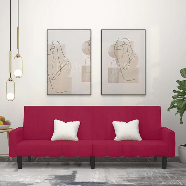 vidaXL Dvivietė sofa-lova, raudonojo vyno spalvos, aksomas
