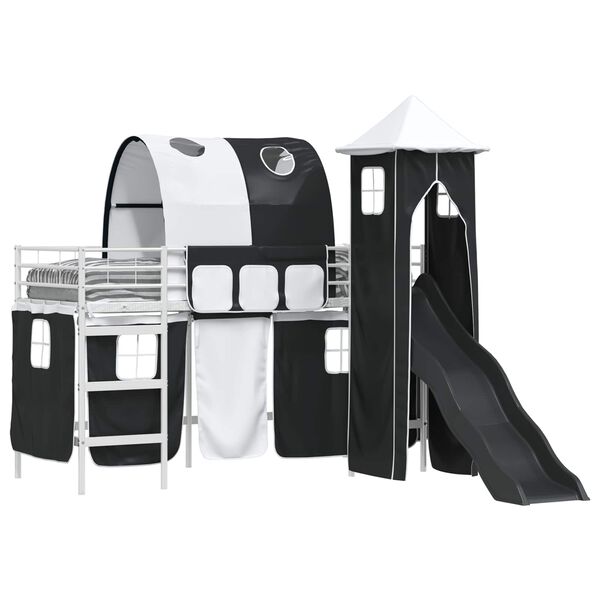 vidaXL Vaikų Lofto Lovos Rėmas Balta ir juoda 99,5 x 190 cm Metalas