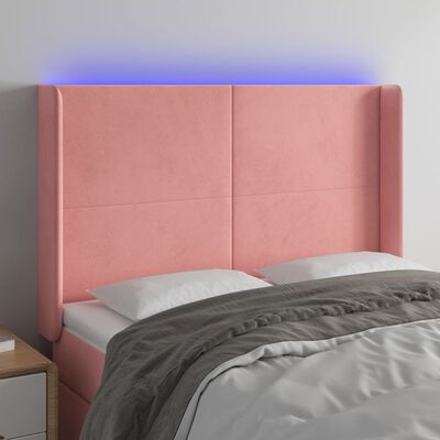 vidaXL Galvūgalis su LED, rožinės spalvos, 147x16x118/128cm, aksomas