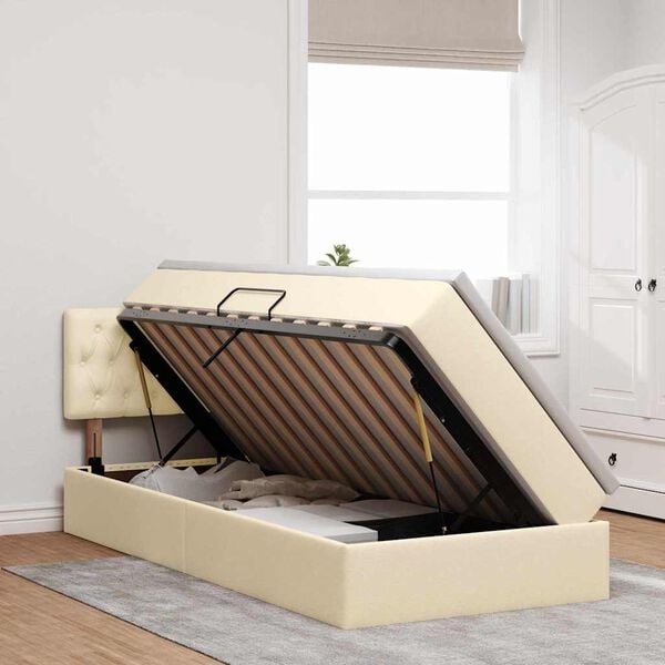 vidaXL Lova su daiktų laikymo vieta ir LED Kremas 90 x 190 cm audinys