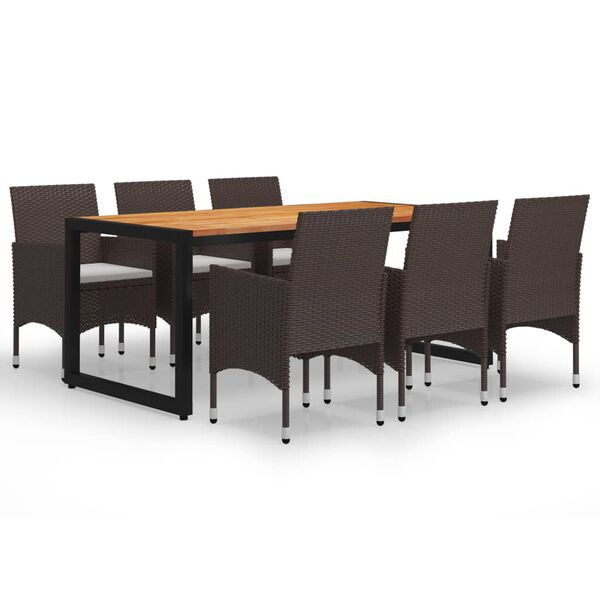 vidaXL Sodo valgomojo baldų komplektas, 7 dalių, rudos spalvos