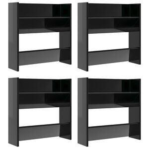vidaXL Sieninės spintelės batams, 4vnt., juodos, 60x18x60cm, mediena