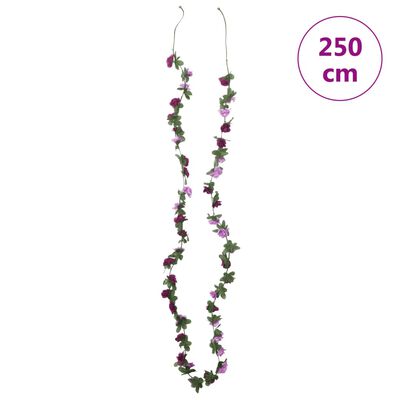 vidaXL Dirbtinių gėlių girliandos, 6vnt., šviesiai violetinės, 250cm