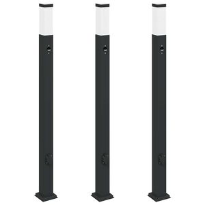vidaXL Ap&scaron;vietimo stulpeliai su jutikliu ir lizdu, 3 vnt., 110 cm, juodi, IP44