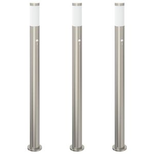 vidaXL Ap&scaron;vietimo stulpeliai su jutikliu, 3 vnt., 110 cm, nerūdijantis plienas, IP44