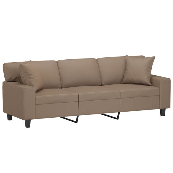 vidaXL Trivietė sofa su pagalvėmis, kapučino, 180cm, dirbtinė oda