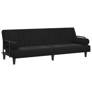 vidaXL Sofa-lova su porankiais, juodos spalvos, aksomas