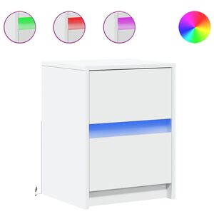 vidaXL Naktinė spintelė su LED lemputėmis, balta, apdirbta mediena