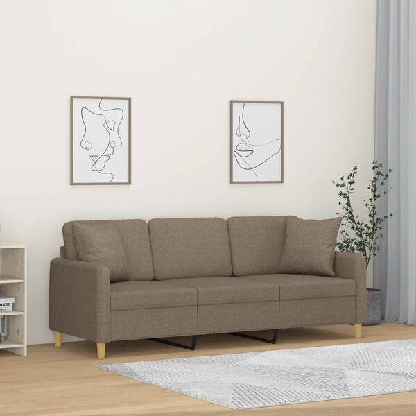 vidaXL Trivietė sofa su pagalvėmis, taupe, 180cm, audinys