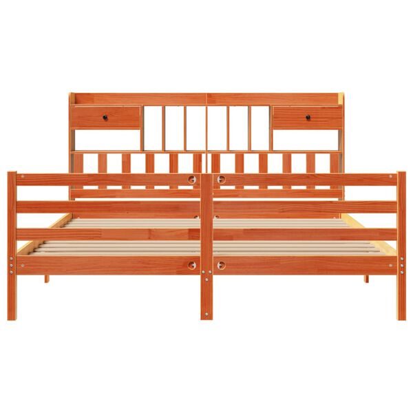 vidaXL Lova su knygų spinta be čiužinio, ruda, 200x200cm, pušis