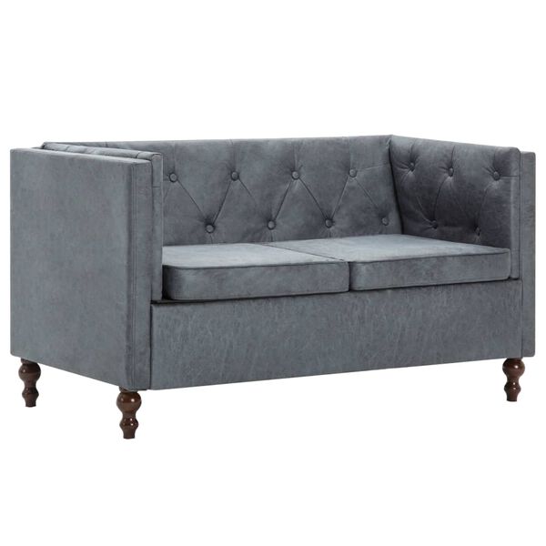 vidaXL Dvivietė Chersterfield sofa, pilka, audinys