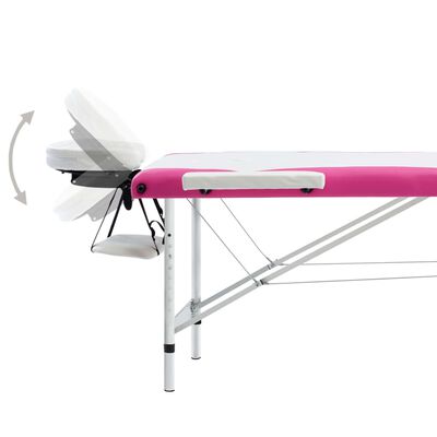 vidaXL Sulankstomas masažo stalas, baltas/rožinis, aliuminis, 3 zonų