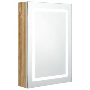 vidaXL Veidrodinė vonios spintelė su LED, balta ir ąžuolo, 50x13x70cm