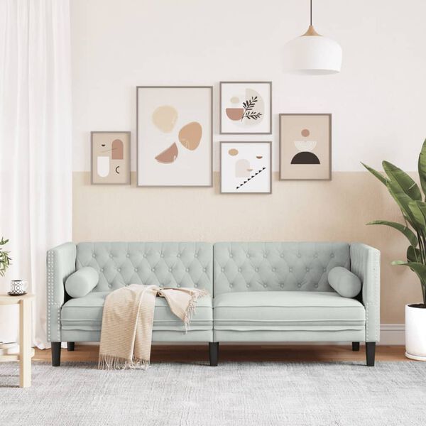 vidaXL Trivietė chesterfield sofa su pagalvėlėmis, pilka, aksomas