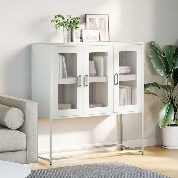 vidaXL Šoninė spintelė, baltos spalvos, 100,5x39x107cm, plienas