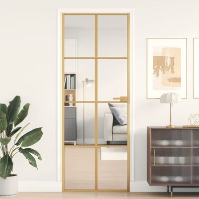 vidaXL Vidaus durys, auksinės, 76x201,5cm, grūdintas stiklas/aliuminis