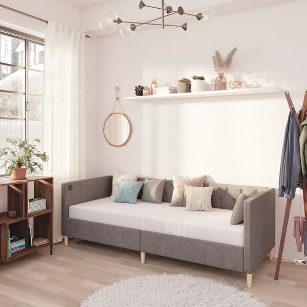 vidaXL Lova su čiužiniu ir USB i&scaron;vestimi, pilka, 90x200cm, audinys